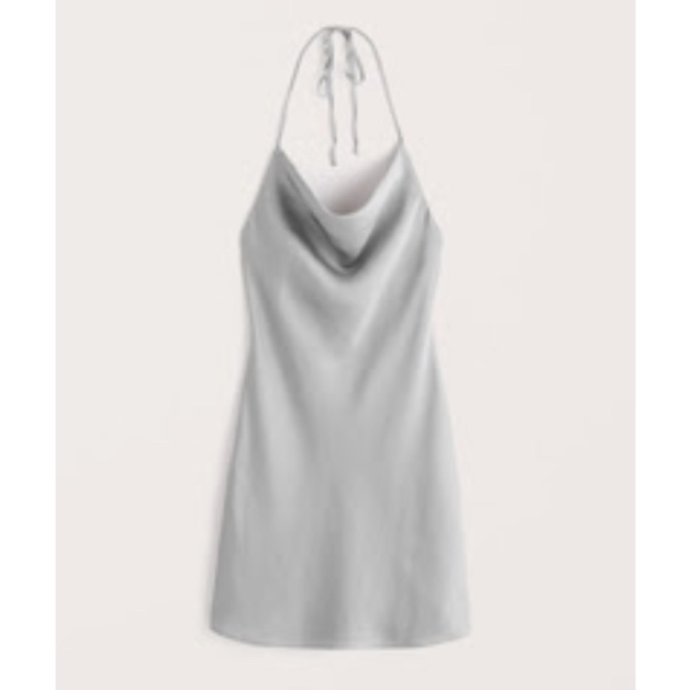 Abercrombie gray satin cowl neck slip mini dress size small halter neck